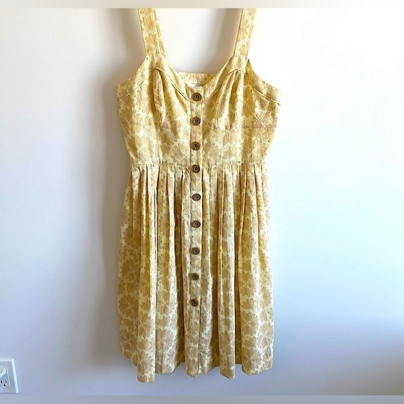 Anthropologie fit and flare yellow printed dress - Picture 2 of 4
